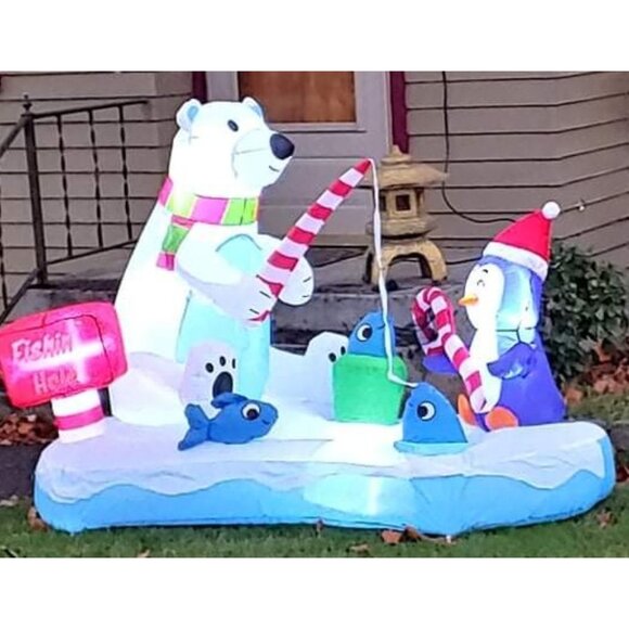 🆕6 FT Christmas Inflatable Fishing Bear Outdoor Yard Garden Decoration - Picture 1 of 11